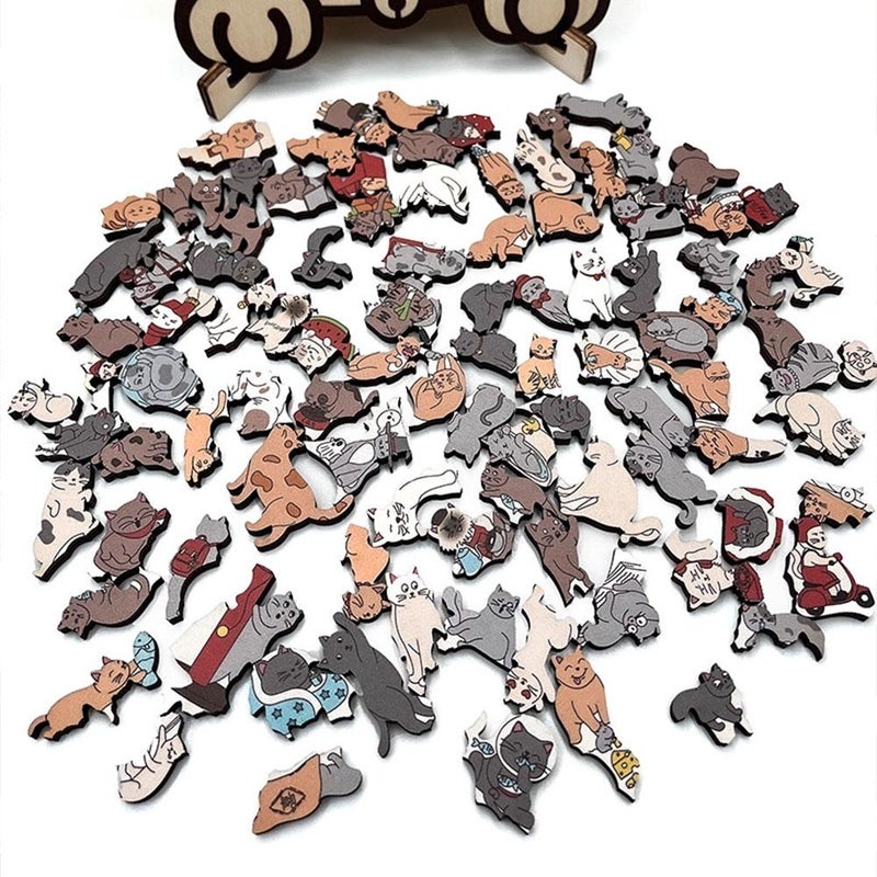 135-Piece -Colored Cat-Shaped Wooden Jigsaw Puzzle – 25x25cm High-Quality Natural Wood, Smooth Touch, Precision Cut for Tight Fit, Ideal Decorative Art Piece and Gift for Cat Lovers (C) - Image 5